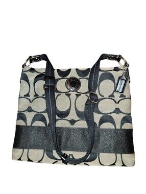 Coach Signature Canvas Shoulder Bag in Black/Tan